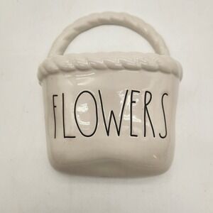Rae Dunn FLOWERS Hanging Wall Pocket Ceramic Basket Artisan Collection Magenta